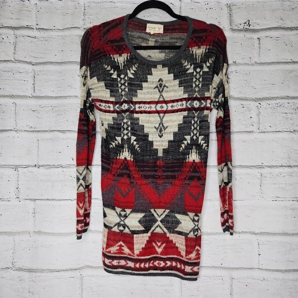 Denim & Supply Ralph Lauren Knit Long Sleeve Aztec Sweater Womens Small Gray Red